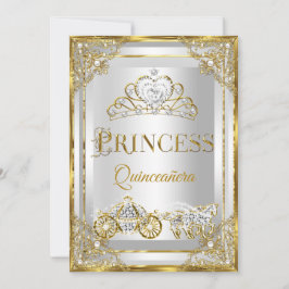 Invitación Carro de quinceañera blanca Princesa Pearl Gold