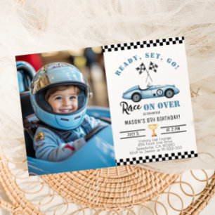 Invitación Carro de raza azul Cualquier niño de edad Foto Cum
