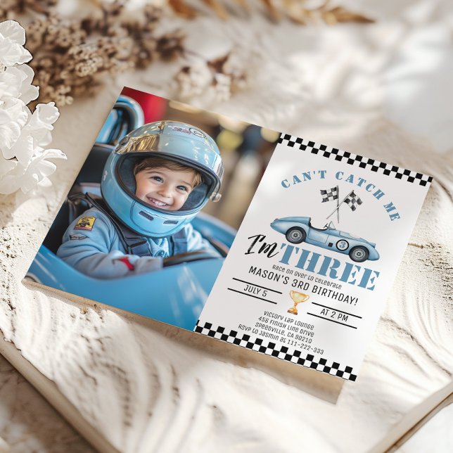 Invitación Carro de raza azul no puede atraparme foto de niño (Subido por el creador)