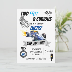 Invitación Carro de raza azul segundo cumpleaños dos rápido d