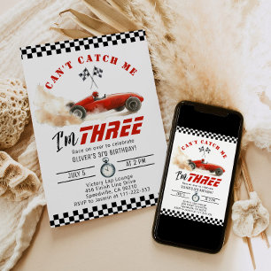 Invitación Carro de raza roja no puede atraparme niño tercer 