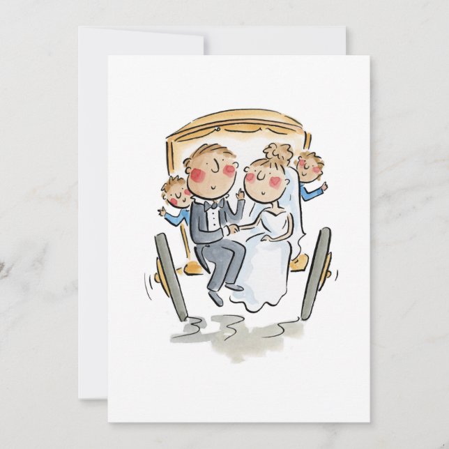 Invitación Carro delante del caballo, pareja boda (Anverso)