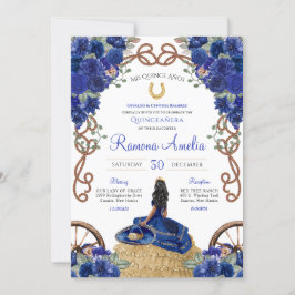 Invitación Carro floral azul de Quinceañera Occidental
