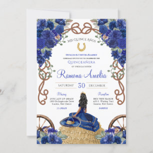 Invitación Carro floral azul de Quinceañera Occidental