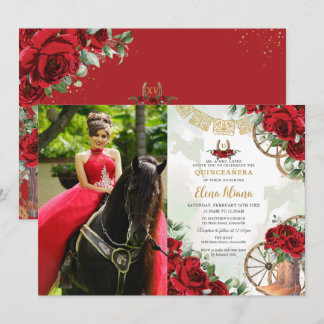 Invitación Carro floral de rosas rojas bota foto de Quinceañe