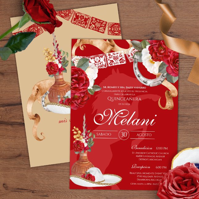 Invitación Carro floral rojizo Quinceanera Cumpleaños (Subido por el creador)