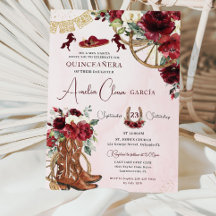 Carro floral rojo borgoña Quinceanera occidental