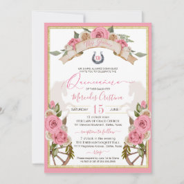 Invitación Carro Occidental Rubor Roses Rosa Caballo Quinceañ
