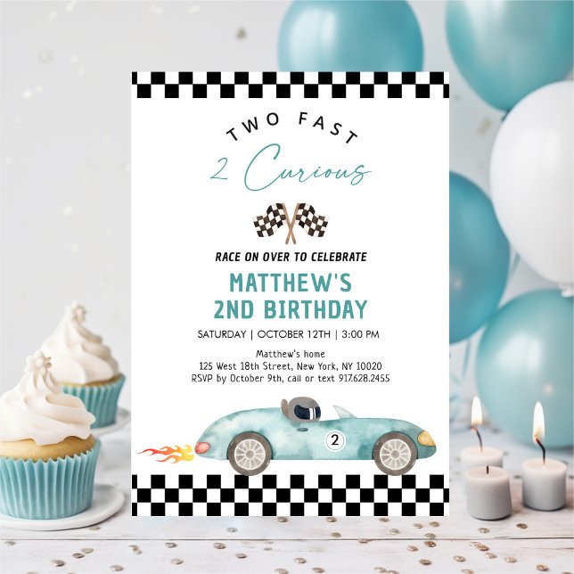 Invitación Carro Race Segundo Cumpleaños Dos Rápido 2 Curioso (Subido por el creador)
