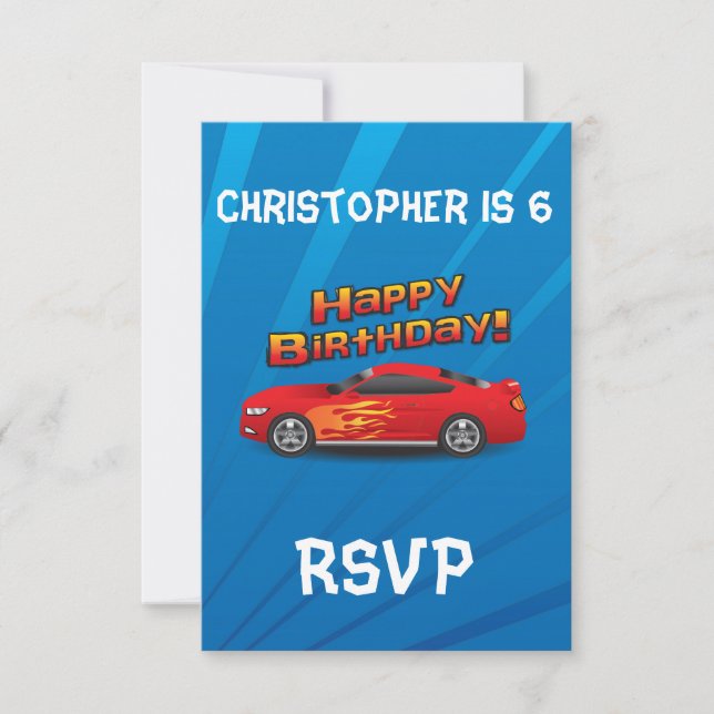Invitación Carro rojo caliente con fiesta de cumpleaños de Fl (Anverso)
