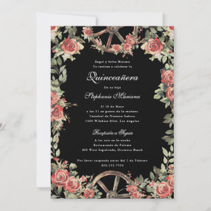 Invitación Carro Rojo y Negro Romántico Quinceañera