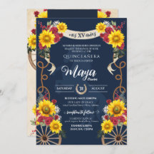 Carro Rústico de girasoles y rosas rojas Quinceane