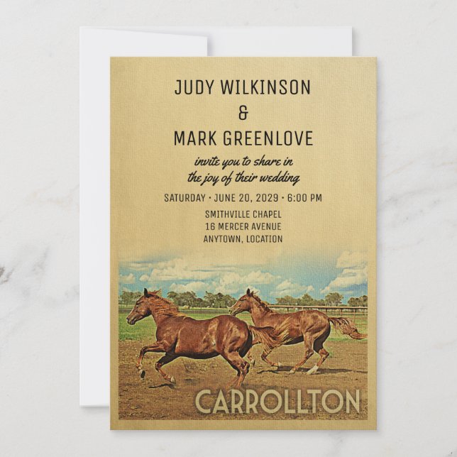 Invitación Carrollton Texas Wedding Invitation Horses (Anverso)