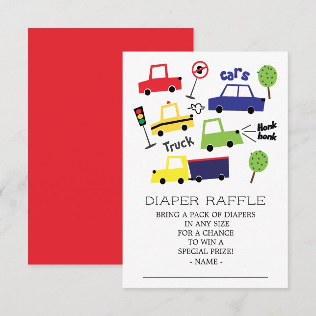 Invitación Carros Camión niño Baby Shower Diaper Raffle Ticke (Anverso / Reverso)