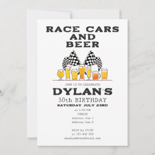 Invitación Carros de carrera y cervecería con bandera verific