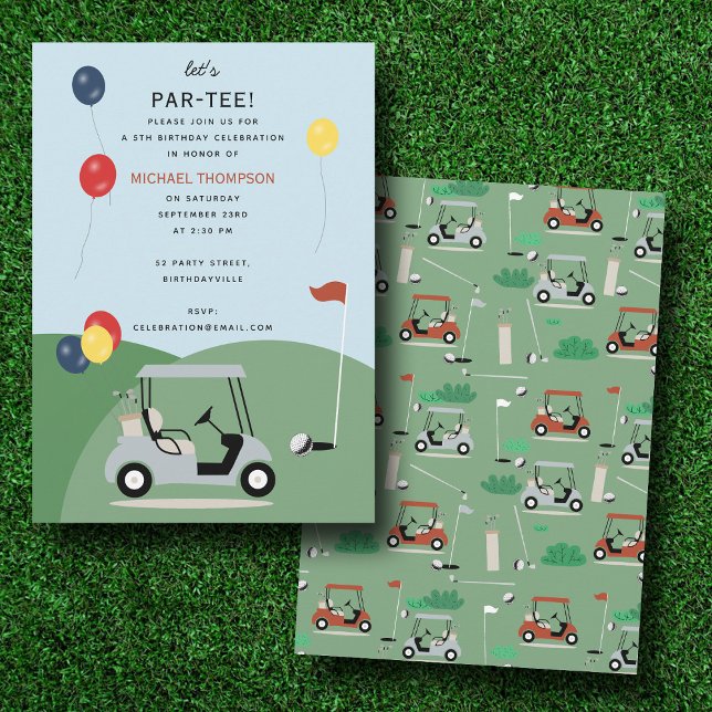 Invitación Carros de golf Modernos Golf Temática Niños Cumple (Golf Carts Modern Golfer Golf Theme Kids Birthday Invitation)