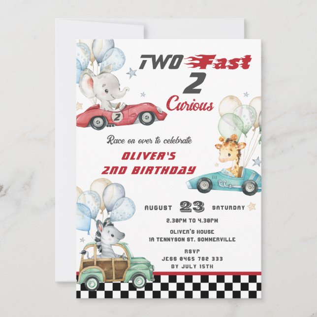 Invitación Carros de raza de animales de raza 2º cumpleaños D (Anverso)