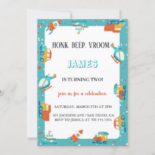 Invitación Carros de transporte y camionetas fiesta de cumple