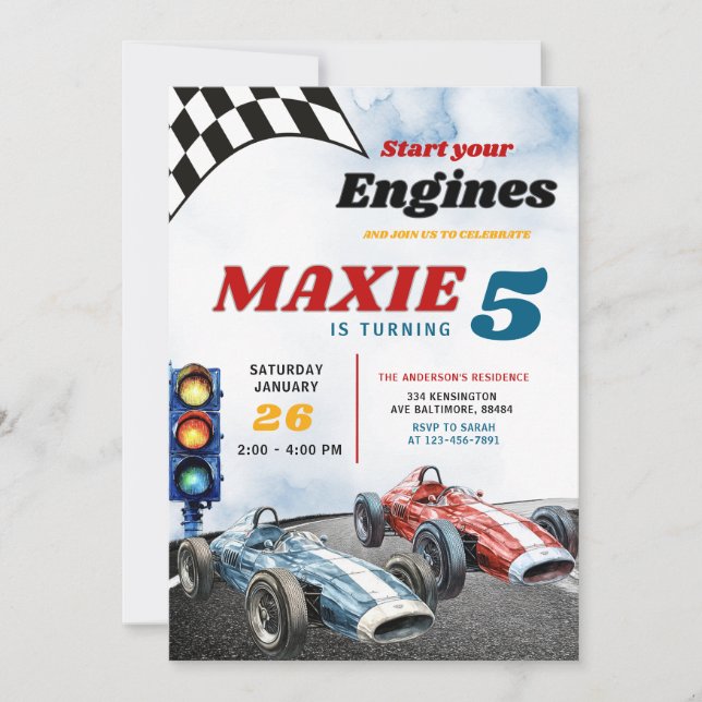 Invitación Carros deportivos Blue and Red Boy Race Cumpleaños (Anverso)