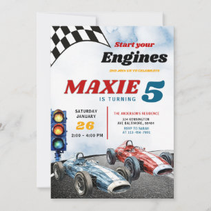 Invitación Carros deportivos Blue and Red Boy Race Cumpleaños