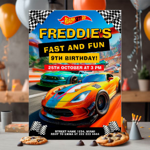 Invitación Carros deportivos rápidos y divertidos para los au