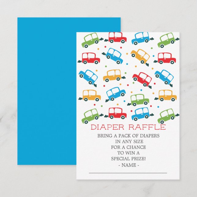 Invitación Carros Oh Boy Baby Shower Diaper Raffle Ticket (Anverso / Reverso)