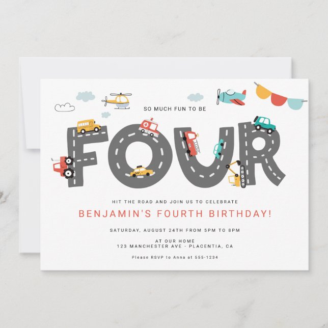 Invitación Carros y camiones Transporte de la ciudad CUARTO c (Anverso)