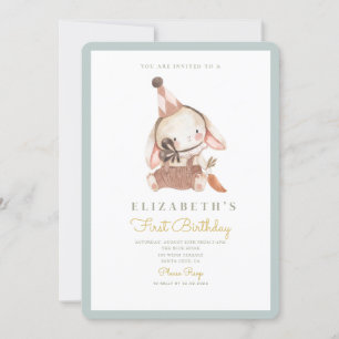 Invitación Carrot y Conejo Cute Primer Cumpleaños Primer Cump