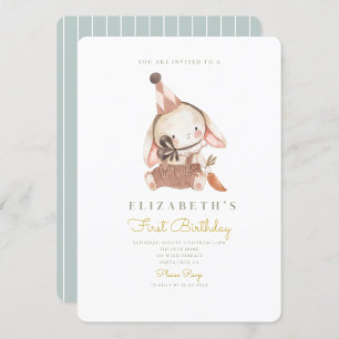 Invitación Carrot y Conejo Cute Primer Cumpleaños Primer Cump
