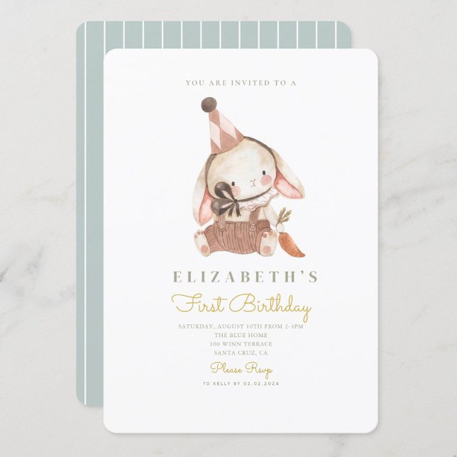 Invitación Carrot y Conejo Cute Primer Cumpleaños Primer Cump (Subido por el creador)