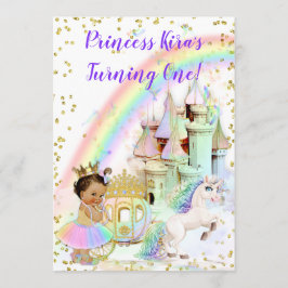 Invitación Carruaje Castillo Princesa Arcoíris Mágico Unicorn
