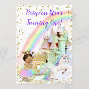 Invitación Carruaje Castillo Princesa Arcoíris Mágico Unicorn