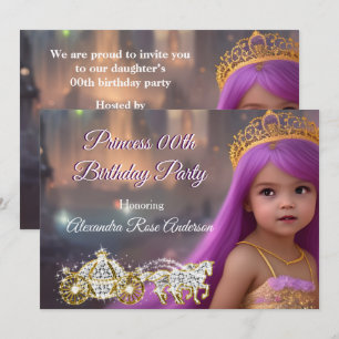 Invitación Carruaje Cumpleaños Princesa púrpura dorado