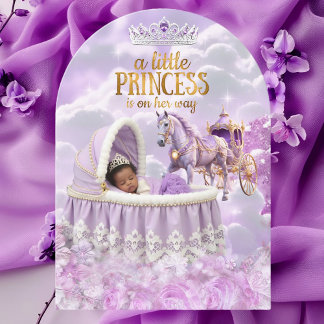 Invitación Carruaje de baño de bebé princesa étnica púrpura