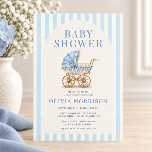 Invitación Carruaje de bebé con lazo azul Niño Shower de bebé