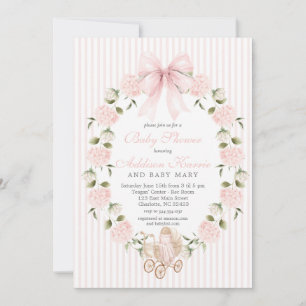 Invitación Carruaje de bebé vintage lazo rosa Shower de bebé