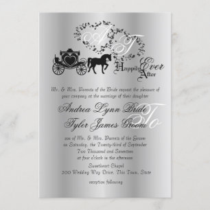 Invitación Carruaje de boda de cuento de hadas plateado