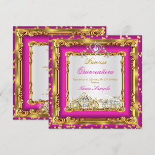 Invitación Carruaje de Caballo de Diamante de Oro Rosa Fuerte
