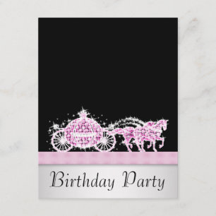Invitación Carruaje de Caballo Rosa Negro Fiesta de Cumpleaño