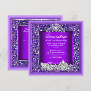 Invitación Carruaje de Caballos Cumpleaños Quinceañera Púrpur