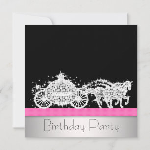 Invitación Carruaje de Caballos Rosa Negro Fiesta de Cumpleañ