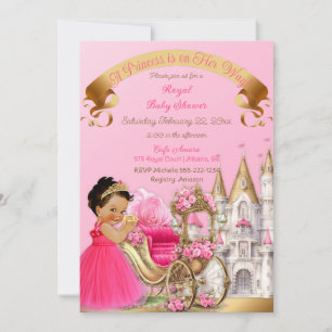 Invitación Carruaje de Castillo de Princesa Real Rosa Dorado