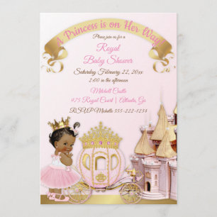 Invitación Carruaje de Castillo de Princesa Real Rosa Dorado