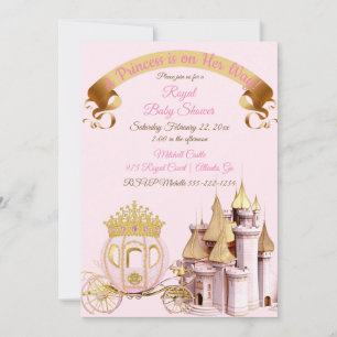 Invitación Carruaje de Castillo de Princesa Real Rosa Dorado