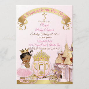 Invitación Carruaje de Castillo de Princesa Real Rosa Dorado 