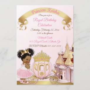 Invitación Carruaje de Castillo de Princesa Real Rosa Dorado 