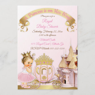 Invitación Carruaje de Castillo de Princesa Real Rosa Dorado 