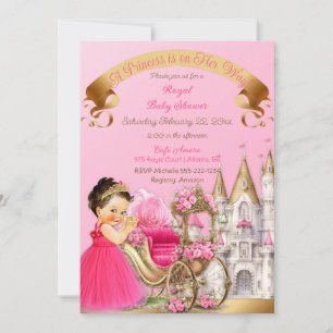 Invitación Carruaje de Castillo de Princesa Real Rosa Dorado 