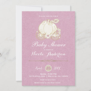 Invitación Carruaje de Cenicienta de Oro Rosa para Baby Showe