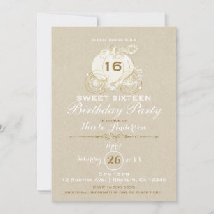 Invitación Carruaje de Cenicienta dorado Kraft Cumpleaños Swe